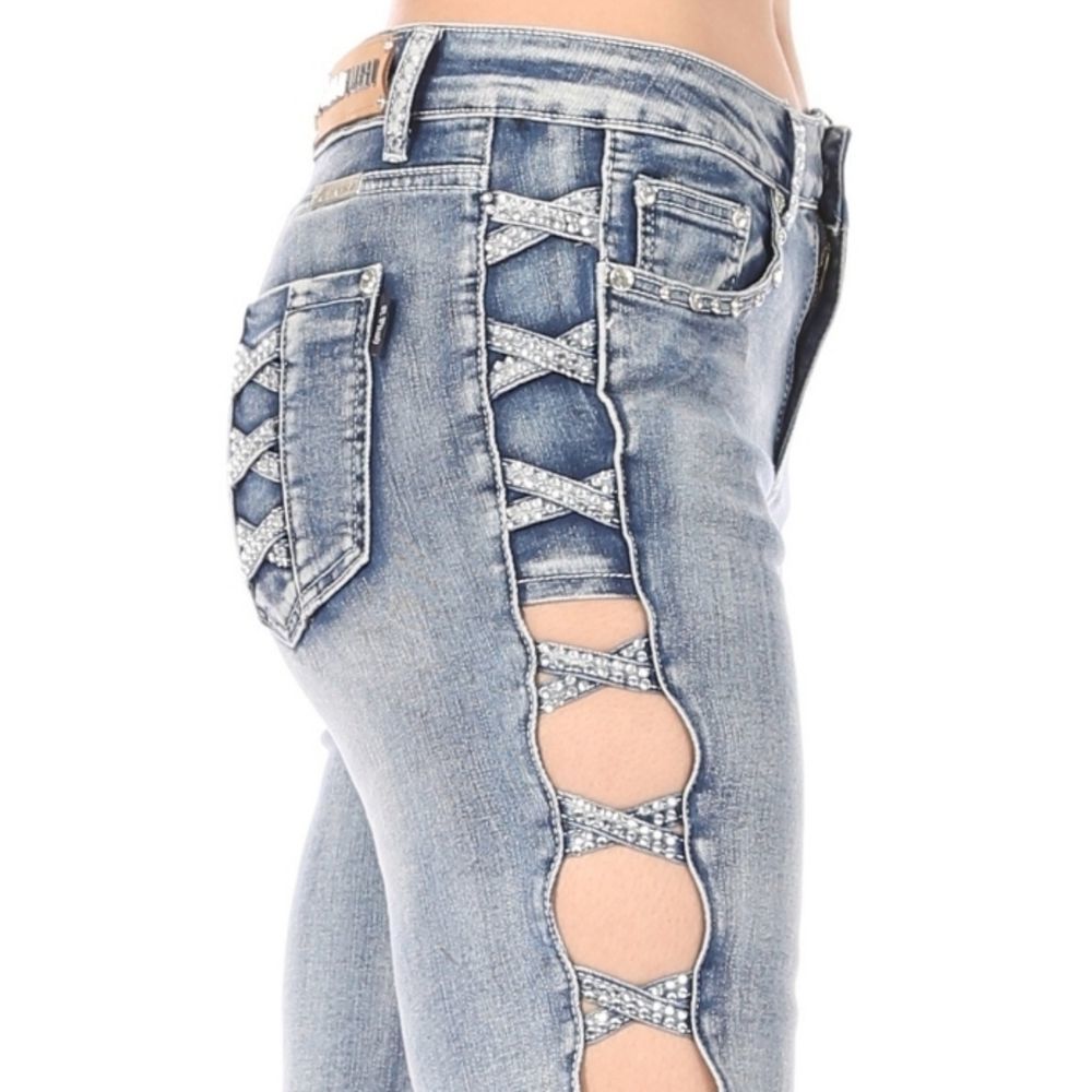 Platinum Plush Cross Rhinestone Jeans - Picture 4 of 8